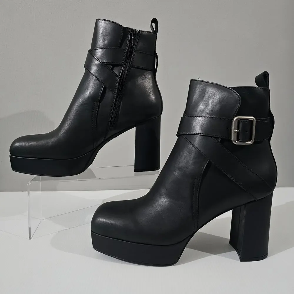 Jeffrey Campbell Amuse Ankle Boot Womens 10 Black Leather Platform High Heel
